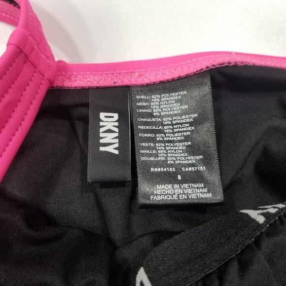 DKNY Neon Pink Ruched Mesh-Contrast One-Piece Swimsuit Size 8 - Picture 11 of 12